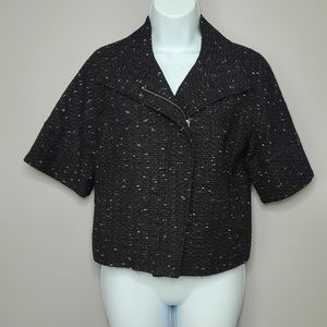 Kenneth Cole Black Tweed Short Sleeve Zip Up Blazer Jacket size 2